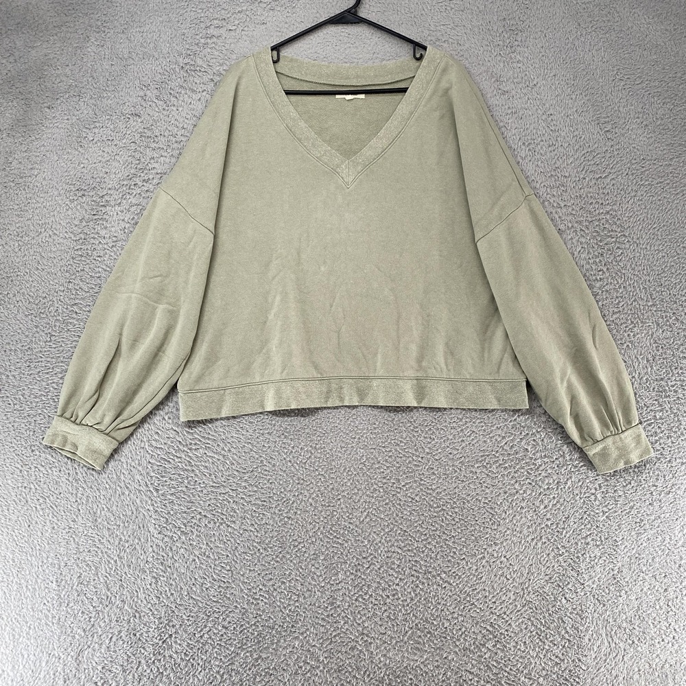 Madewell Sweatshirt Womens XL Sage Green V Neck Terry Oversized Relaxed Pullover